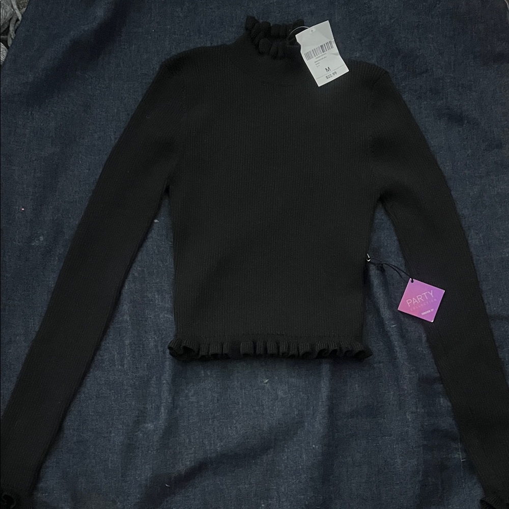 Forever 21 Black Long Sleeve Top with Ruffle Details